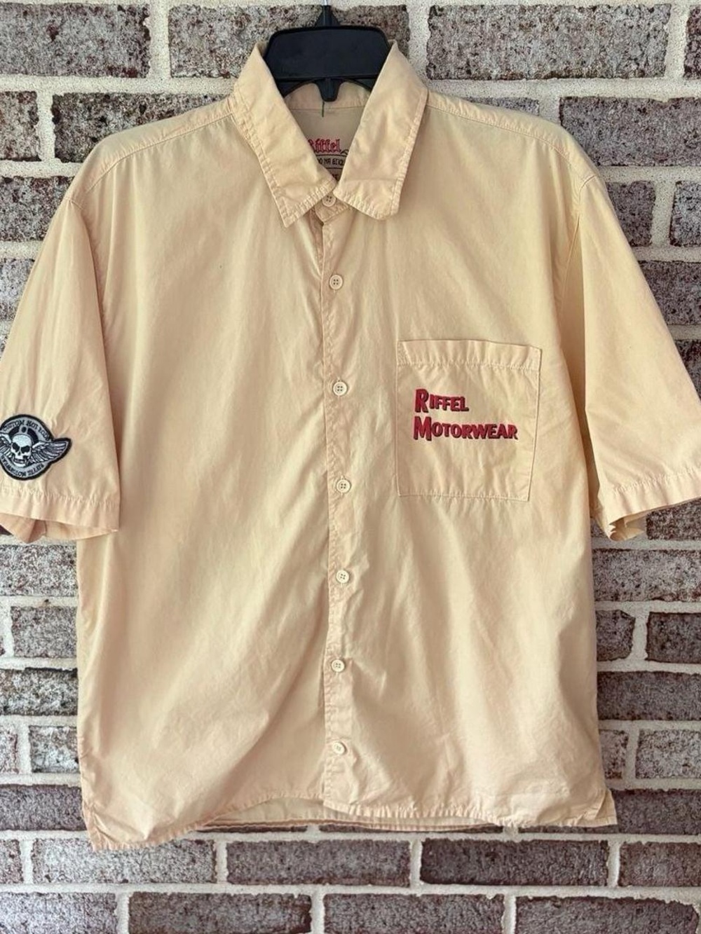 Riffel Motorwear Vintage-Style Graphic Button-Up Short Sleeve Shirt
